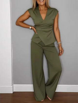 Natalie™ Elegant V-Neck Top & Trousers Set