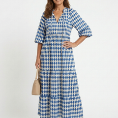 Elodie™ Diamond Print Tiered Midi Dress