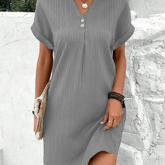 Mireille™ V-Neck Shift Dress with Buttons