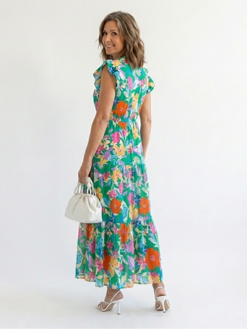 Lila™ Floral V-Neck Tiered Midi Dress
