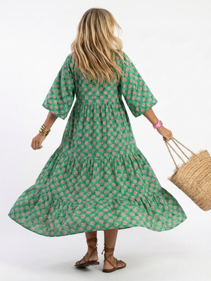 Fiora™ Floral Print V Neck Tiered Midi Dress