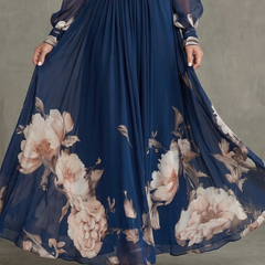 Ziva™ Pleated Sheer Sleeves Maxi Dress