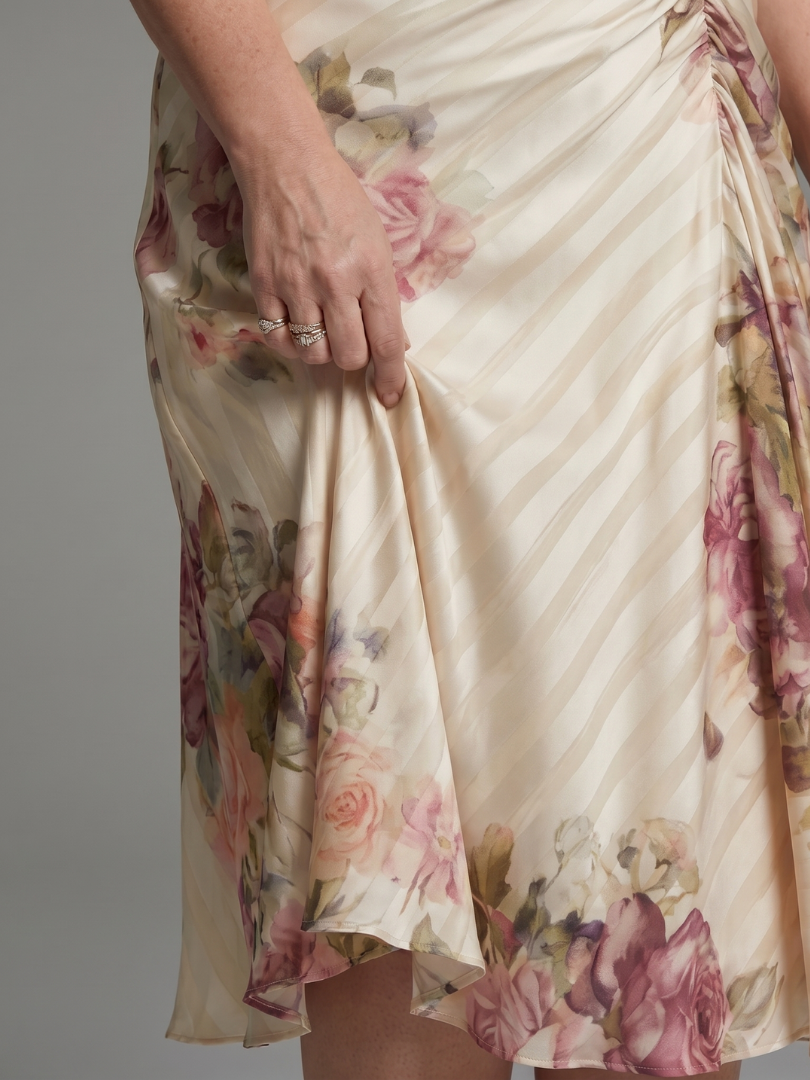 Katarina™ Flutter Sleeve Wrap Floral Stripe Print Midi Dress