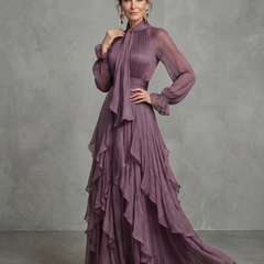 Demetria™ Tie Neck Ruffle Tiered Maxi Dress