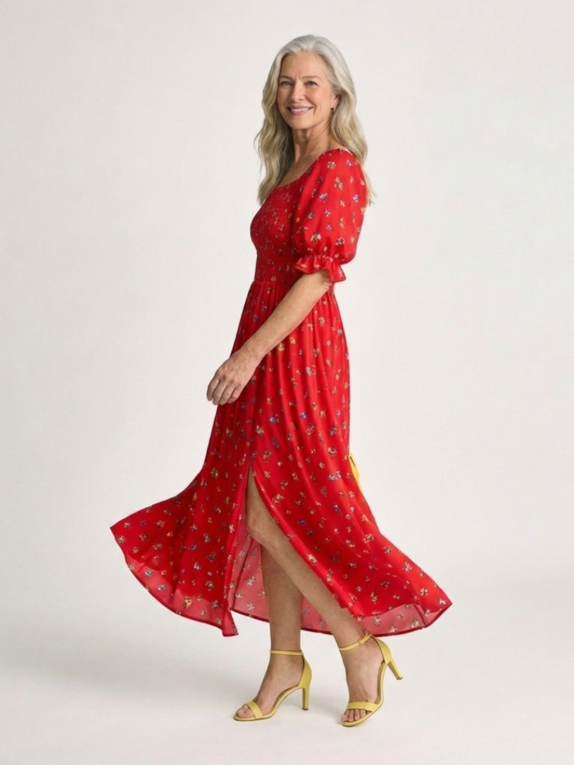 Delphine™ Square Neck Floral Puff Sleeve Midi Dress