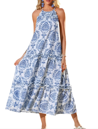 Loren™ Chic Boho Halter Tiered Maxi Dress