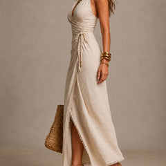 Noémie™ Crossover Midi Dress with Ruffle Trim