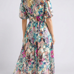 Eulalie™ V Neck Short Sleeve Gathered Waist Midi Dress