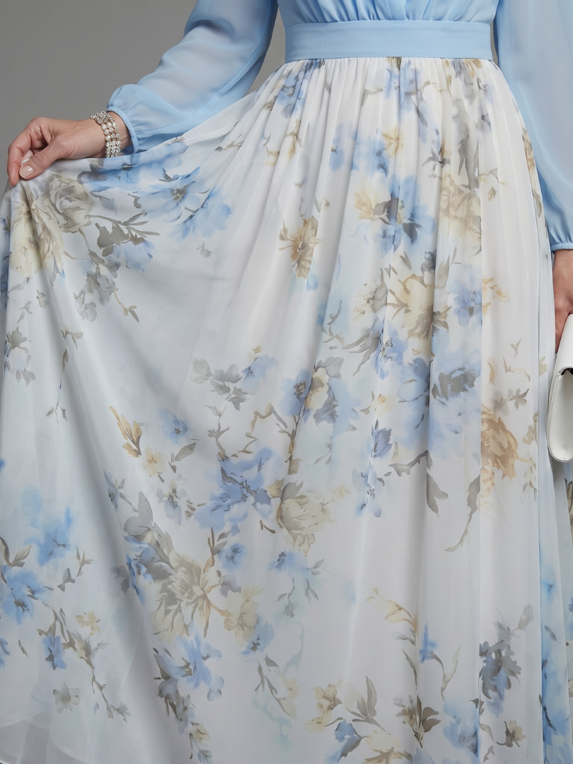 Augusta™ V Neck Sheer Bodice Floral Maxi Dress
