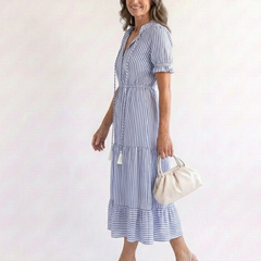 Dakota™ Short Sleeve Striped Tiered Midi Dress