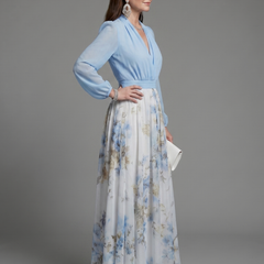 Augusta™ V Neck Sheer Bodice Floral Maxi Dress