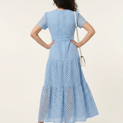 Brielle™ V Neck Short Sleeve Tiered Midi Dress