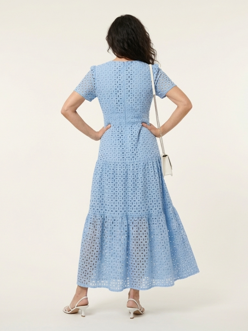 Brielle™ V Neck Short Sleeve Tiered Midi Dress