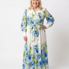 Harper™ Long Sleeve Floral Button Front Maxi Dress