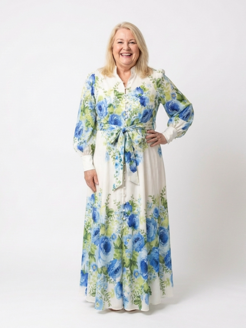 Harper™ Long Sleeve Floral Button Front Maxi Dress