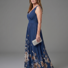 Clarissa™ Sleeveless V Neck Soft Floral Hem Midi Dress