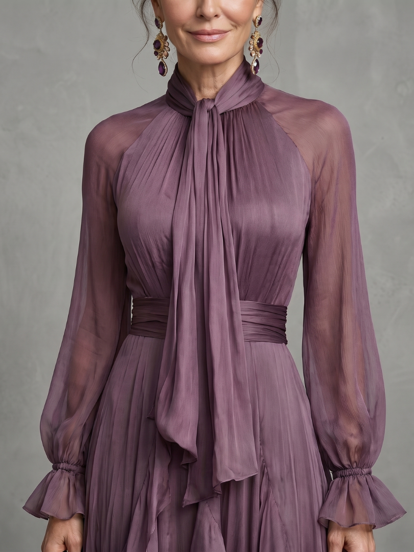 Demetria™ Tie Neck Ruffle Tiered Maxi Dress