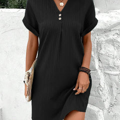 Mireille™ V-Neck Shift Dress with Buttons