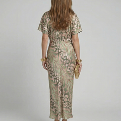 Coralie™ Abstract Print V Neck Twist Waist Midi Dress