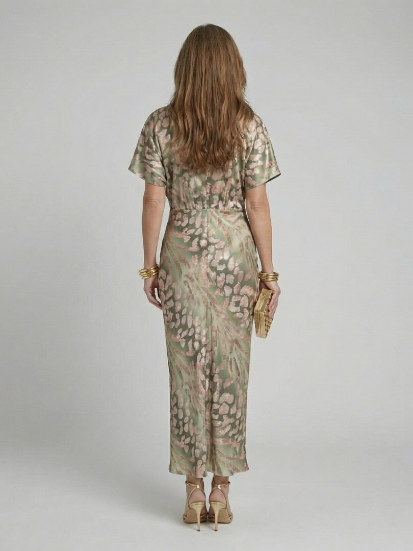 Coralie™ Abstract Print V Neck Twist Waist Midi Dress