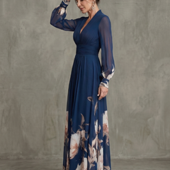 Ziva™ Pleated Sheer Sleeves Maxi Dress
