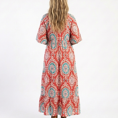 Zaria™ Paisley Print V Neck Short Sleeve Midi Dress