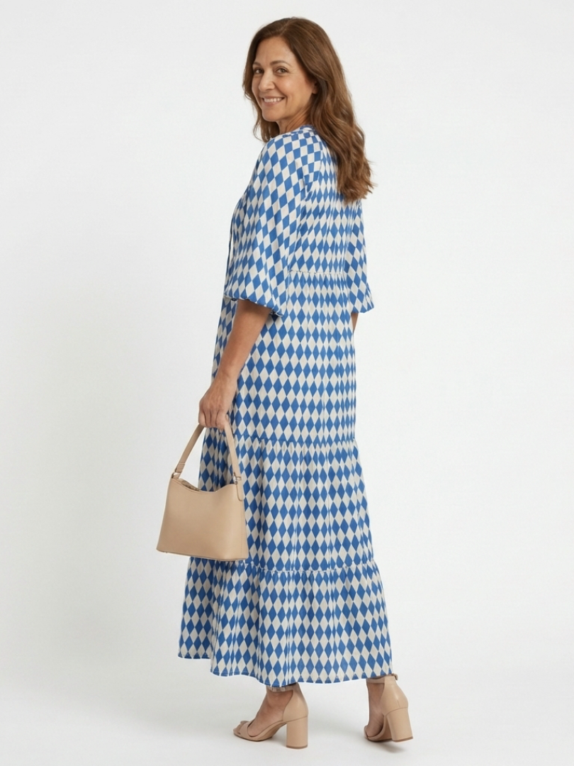 Elodie™ Diamond Print Tiered Midi Dress
