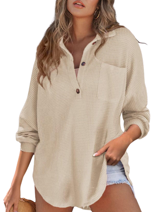 Nova™ Casual Lightweight Button V Neck Tunic Blouse
