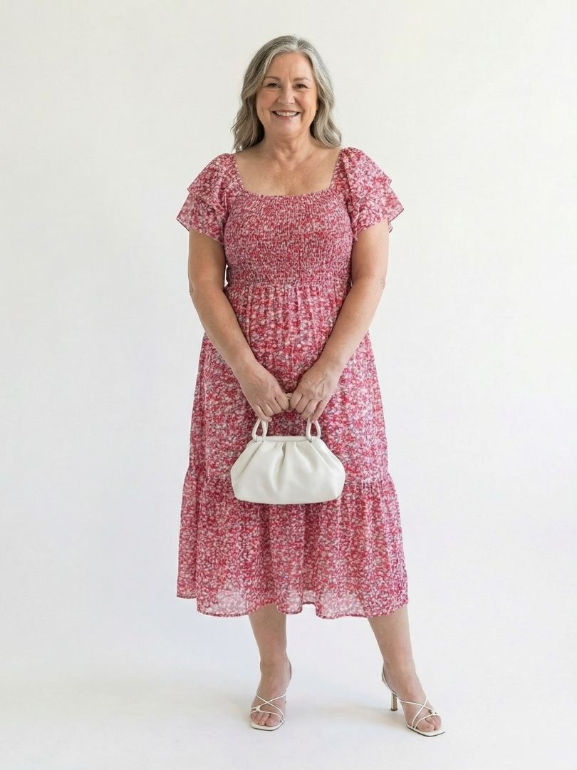 Odette™ Off Shoulder Floral Smocked Midi Dress
