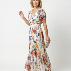 Savannah™ Short Sleeve Pleated Floral Midi Dress