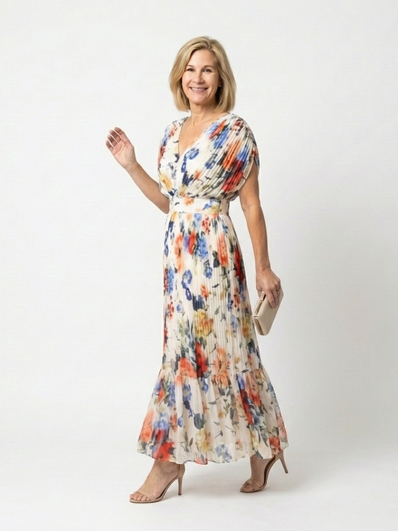 Savannah™ Short Sleeve Pleated Floral Midi Dress