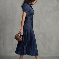 Theodora™ Pleated Waistline Stripe Midi Dress