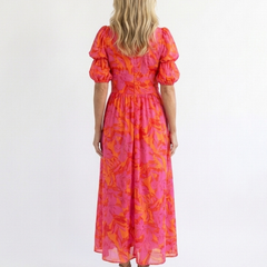 Willow™ Floral V Neck Puff Sleeve Midi Dress