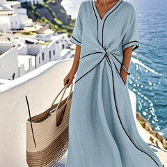 Women's Summer Dress | Twist Front Maxi V-Neck Trim