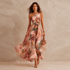 Celeste™ One-Shoulder Floral Maxi Wedding Guest Dress