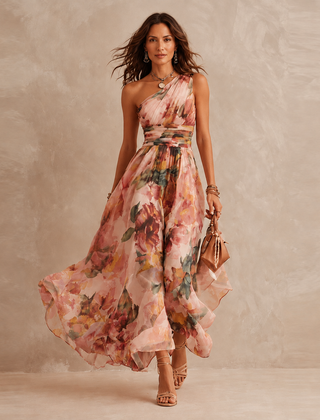 Celeste™ One-Shoulder Floral Maxi Wedding Guest Dress