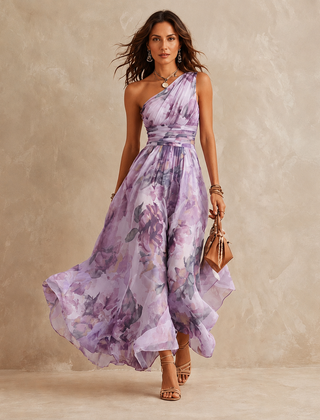 Celeste™ One-Shoulder Floral Maxi Wedding Guest Dress
