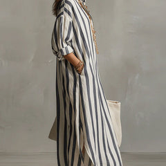 Saskia™ Striped Maxi Dress with Lapel Collar