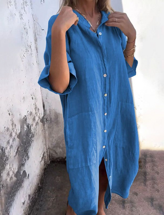 Alondra™ Cotton Linen Shirt Long Dress