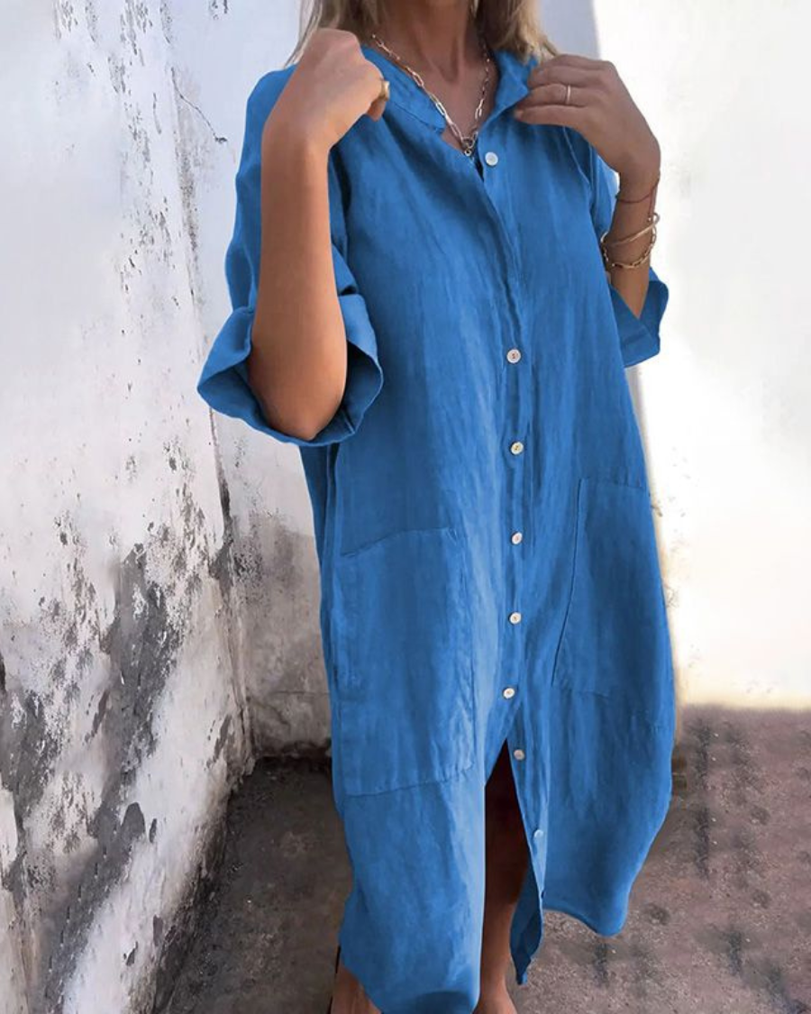 Alondra™ Cotton Linen Shirt Long Dress