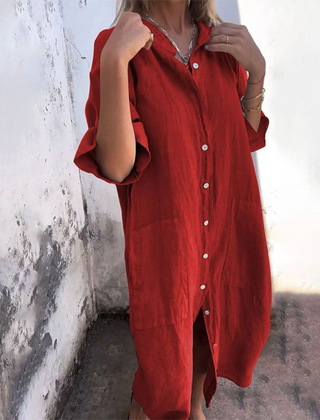 Alondra™ Cotton Linen Shirt Long Dress