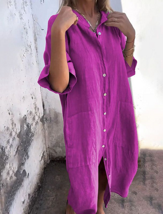 Alondra™ Cotton Linen Shirt Long Dress