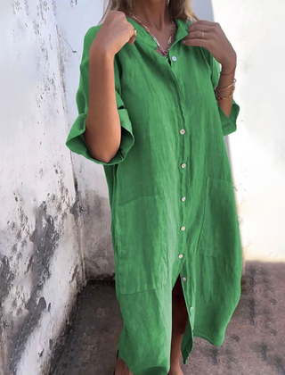Alondra™ Cotton Linen Shirt Long Dress