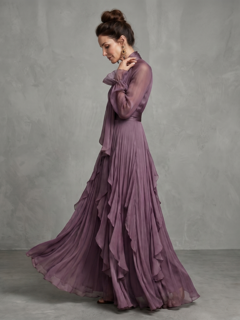 Demetria™ Tie Neck Ruffle Tiered Maxi Dress