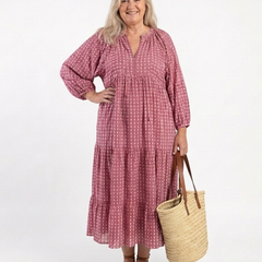 Arlette™ Geometric Print Long Sleeve Midi Dress