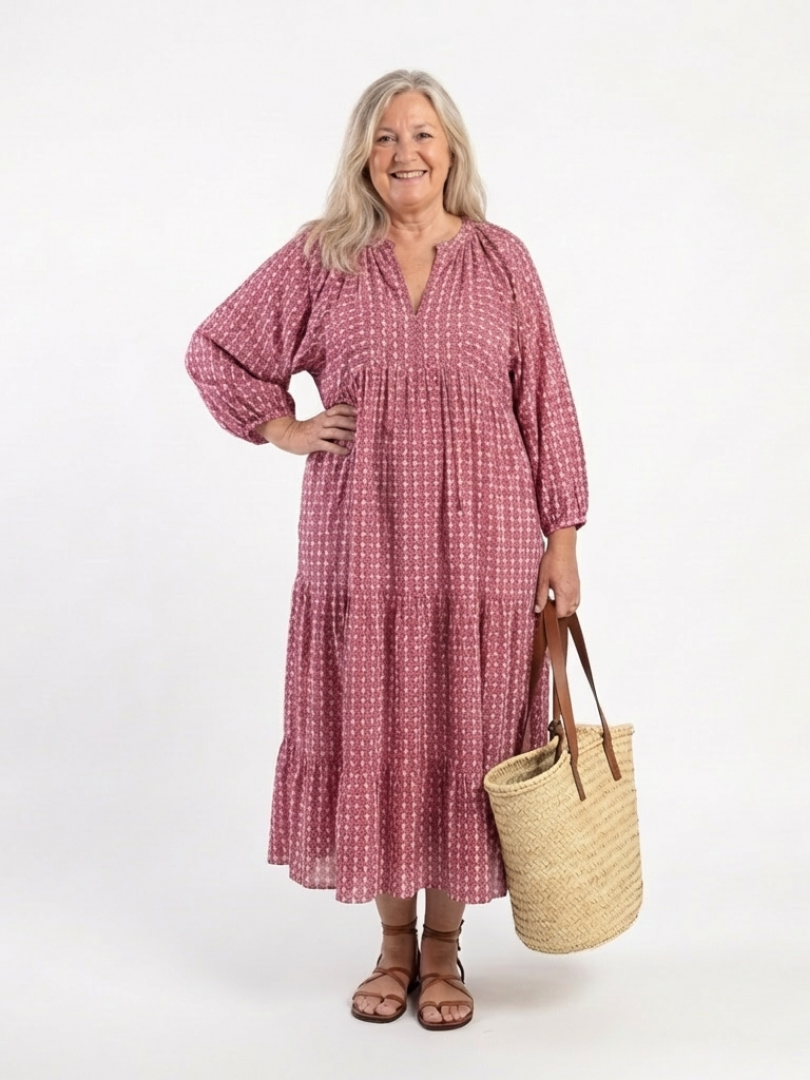 Arlette™ Geometric Print Long Sleeve Midi Dress