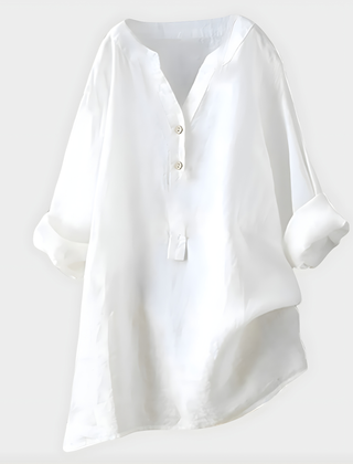 Veronique Elegant Cotton-Linen V-Neck Blouse
