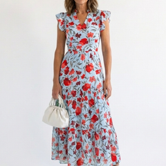 Lila™ Floral V-Neck Tiered Midi Dress