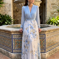 Augusta™ V Neck Sheer Bodice Floral Maxi Dress