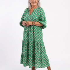 Fiora™ Floral Print V Neck Tiered Midi Dress